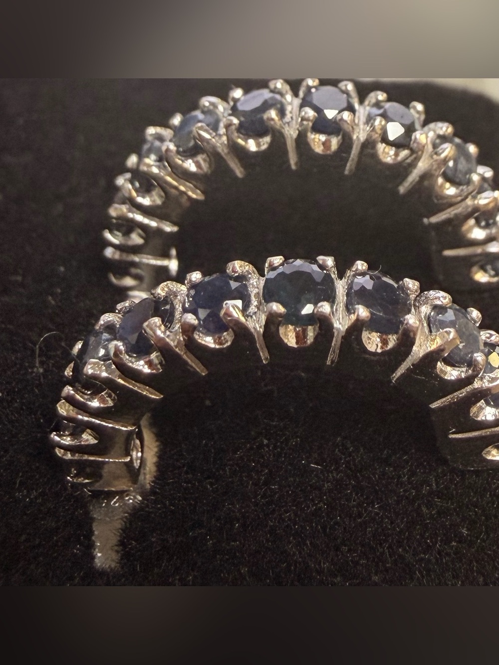 AA Sapphire Hoop Earrings 1.30 CTW Rhodium Over 925 Sterling Silver